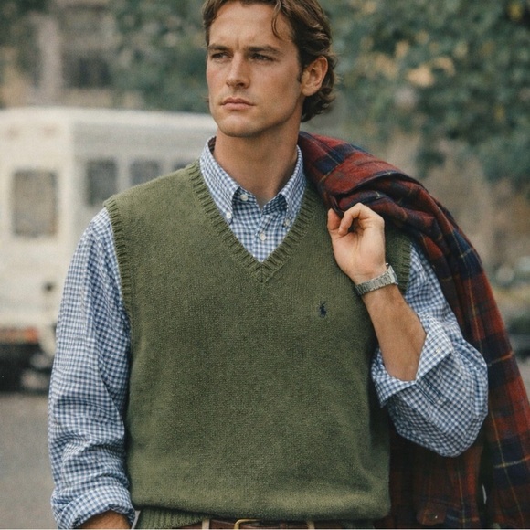 Ralph Lauren Other - Polo by Ralph Lauren Vintage Sweater Vest V-Neck Olive Navy Horse Logo XL - NWOT